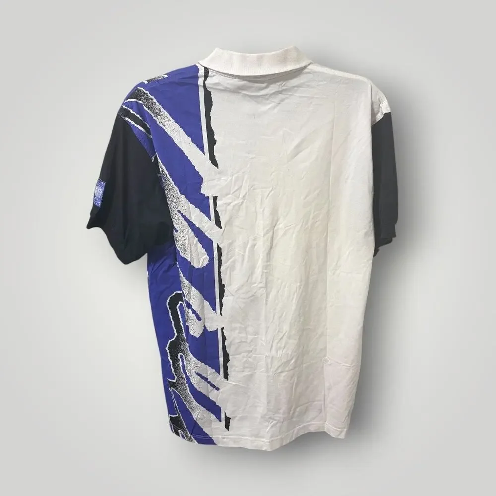 Vintage 90s Archive Nike Challenge Court Agassi Tennis Polo Large Blue Abstract